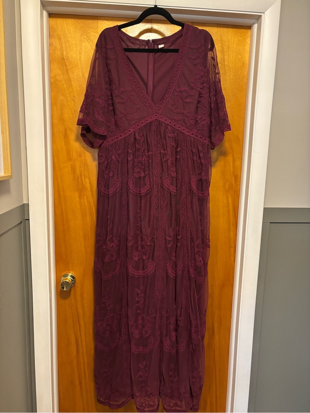 Pinkblush Plum Lace V-Neck Maxi Dress